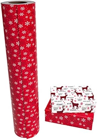WRAPAHOLIC 30 Inch Jumbo Reversible Christmas Wrapping Paper - 30 Inch x 100 Feet Jumbo Roll Red White Reindeer and Snowflake Wrapping Paper for Christmas, Holiday, Party - Image 3