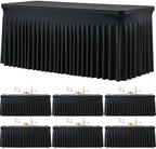 6 Pack Black Table Cloth for 8 Foot Rectangle Tables Spandex Fitted Tablecloth 8ft Stretch Table Covers Skirt Black Banquet Tablecloths Wrinkle Free Tablecloth for Party Wedding Birthday Event by Tao-GePartyDecorations