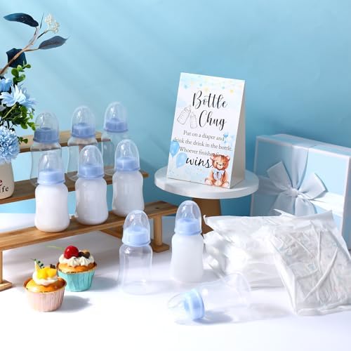 12 Set Bottle Chug Baby Shower Games Favors Change Funny Diaper Game Including Plastic Baby Bottles Chug Disposable Diapers Themed Sign for Gender Reveal Party Supplies (Blue Color,Bear) - Image 6