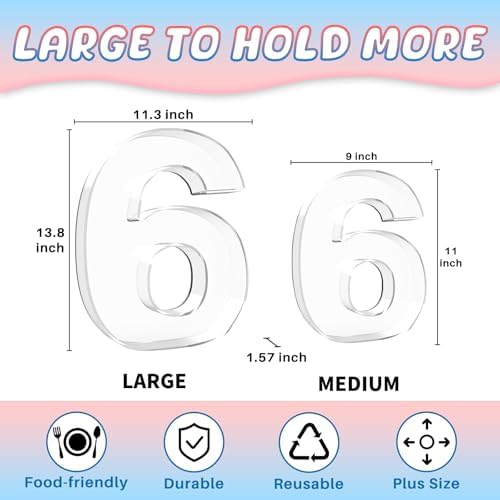 13.8" Extra Large Acrylic Number Charcuterie Board Box, Reusable Fillable Number Cake Candy Dish Display Serving Tray for Birthday Anniversary Party Decoration (6) - Image 2