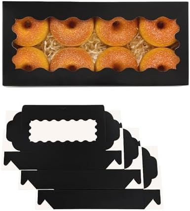 qiqee 50 Packs Black Cookie Box with Window 12x5.5x2.5 Inch Two Uses Pastry Biscuit Bakery Box For Packaging - Image 2