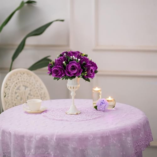 BLOSMON Flower Balls Wedding Rose Centerpieces 6 Pcs Purple Fake Flowers with Base Kissing Balls Decor Artificial Floral Arrangements Flower Bouquet of Roses Home Party Table DIY Decorations - Image 6