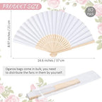 MCEAST 80 Pieces White Folding Paper Fans Wedding Fans Handheld Paper Fan White Bamboo Hand Fan Foldable Cool Favors with 80 Organza Bag for DIY Decor Wedding Party Favors Summer Guest - Image 2