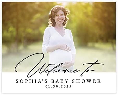 Andaz Press 16X20 Personalized Canvas Baby Shower Welcome Sign with Picture, Custom Photo Classic Whimsical Gender Neutral Large Baby Welcome Sign for Easel Stand, Photo Welcome Baby Shower Sign by AndazPress