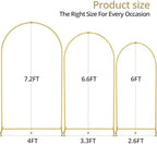 Arch Backdrop Stand Set of 3 (7.2FT, 6.6FT, 6FT), Metal Round Arched Frame for Birthday Wedding Party Baby Shower Photography Garden Decoration, Gold - Image 2