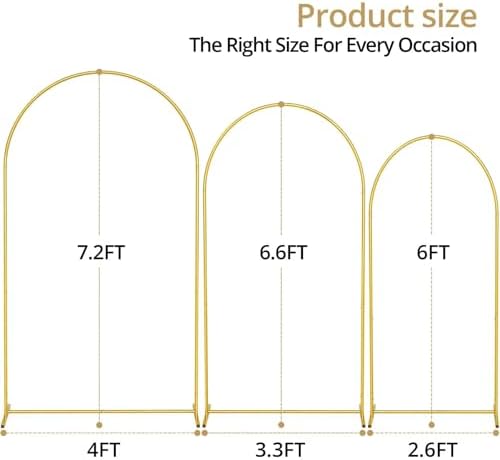 Arch Backdrop Stand Set of 3 (7.2FT, 6.6FT, 6FT), Metal Round Arched Frame for Birthday Wedding Party Baby Shower Photography Garden Decoration, Gold - Image 2