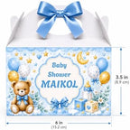Personalized Baby Shower Keepsake Boxes. A set of 12 boxes personalized with the baby's name to add a special touch to your celebration. (Boy teddy bear) - Image 2