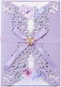 50pcs Purple Wedding Invitations with Envelopes and Rsvp Cards Luxury Pearl by Maffily