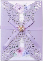 50pcs Purple Wedding Invitations with Envelopes and Rsvp Cards Luxury Pearl by Maffily