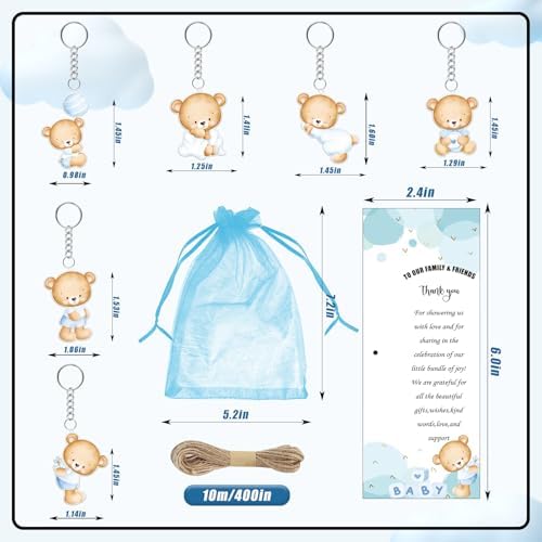289 Pieces Baby Shower Gifts for Guest Blue Bear Ballpoint Pens and Keychains Favors Bulk Retractable Baby Shower Pens Gender Reveal Greeting Cards Souvenirs Prizes - Image 3
