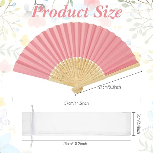 50 Pcs Wedding Folding Paper Fans for Guests Bamboo Folded Hand Fan with Gift Bags Vintage Paper Handheld Fans for Church Wedding Gift Bridal Shower Decorations (Pastel) - Image 2