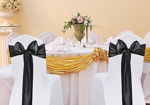 Pack of 50 Satin Black Chair Sashes Bows 7 X 108 Inch Universal Chair Ties Ribbons for Wedding Ceremony Party Banquet Restaurant Event Decorations - Black Chair Sashes 50 Pack - Image 2