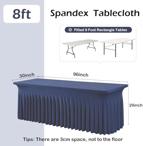 2 pk Navy Blue Spandex Tablecloth 8ft With Ruffle Table Skirt, Wrinkle Free Stretchy Fitted Tablecloths for 8 Foot Rectangle Tables, Elastic Spandex Table Covers 8ft for Weddings Parties Banquet Craft - Image 7