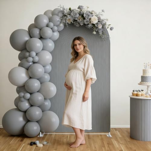 Double-Sided Arch Frame Fabric Cover Beige White Ripples Arched Panel Stand Cover for Wedding Birthday Baby Shower Parties Decoration (Grey-HP813,3X6ft) - Image 3