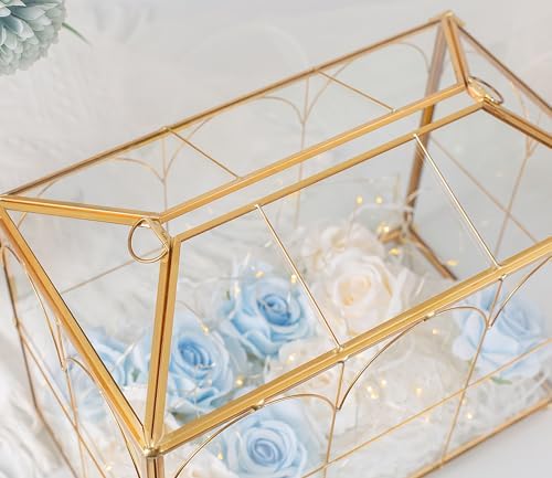 Glass Wedding Card Box with Slot - 10.2" Large Gold Gift Storage Box with Lock for Reception, Bridal Shower, Baby Shower, Birthday Party - Image 5