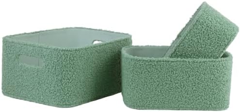 Boucle Nursery Storage Baskets Set of 3, Decorative Nesting Fabric Bins for Shelves, Changing Tables, Dressers and Closets, Baby Toys, Diapers, Clothes, Books, Blankets, Sage Green - Image 2