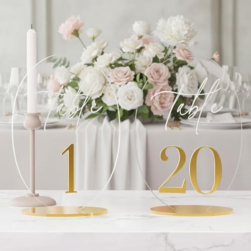 Wedding Table Number 1-20 with Stand,Gold Arched Acrylic Sign with Holder for Wedding Reception,Centerpiece,Anniversary by FOCHIERF