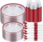 BESTSTAR 350PCS Clear and Red Disposable Plates Set for 50 Guests for Party by BESTSTAR