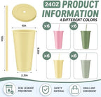 Skylety 24 Pcs Pink and Green Plastic Cups with Lids and Straws 24 oz - Image 2