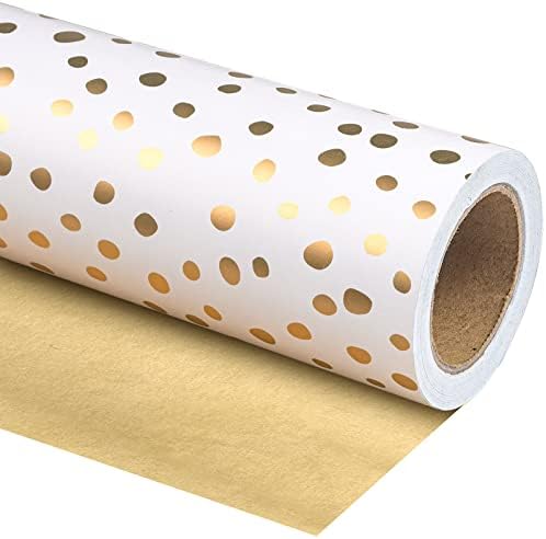 WRAPAHOLIC Jumbo Reversible Wrapping Paper - 30 Inch x 100 Feet Jumbo Roll - Gold Print and Delicate Polka Dots Design for Birthday, Christmas, Wedding, Baby Shower by WRAPAHOLIC