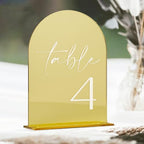 HOODO Gold Mirror Acrylic Wedding Table Numbers 1-25 with Stands, 5"x7" Arched Acrylic Signs and Holders, Gold Mirror Arch Table Numbers for Wedding Reception, Party, Anniversary, Event - Image 4