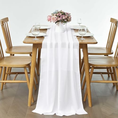 Pufogu 5 Pack 10Ft White Chiffon Table Runner Sheer 29x120 Inch - Image 5