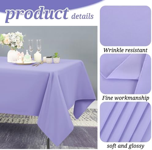 6 Pack Tablecloth 60 x 126 inch Polyester Table Cloth for 6 Foot Rectangle Tables,Stain and Wrinkle Resistant Washable Fabric Table Covers Polyester Lavender Table Clothes for Wedding,Party,Banquet - Image 3