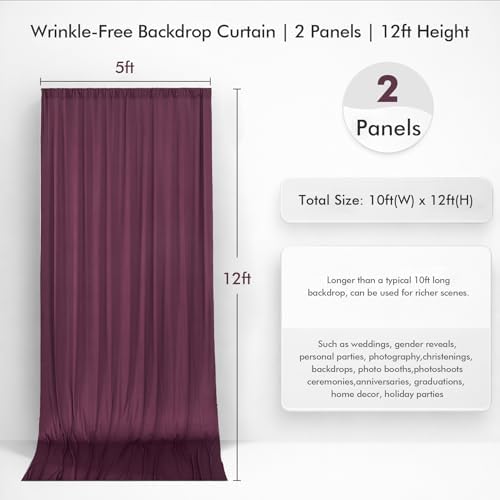 10ftx12ft Maroon Backdrop Curtains for Wedding Party 2 Panels 5×12FT Tall - Image 3