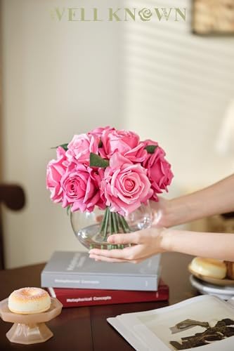 WELL KNOWN Artificial Flowers with Vase, Fuchsia Pink Silk Rose - Image 4