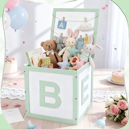 Novabright Wooden Baby Shower Box, ABC Letters Gift Chest Decor, Sage Green - Image 5