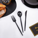 PULOTE 150PCS Black Plastic Silverware Set Disposable - Heavy Duty Black Plastic Cutlery - Black Plastic Utensils Set Include 50 Forks,50 Spoons,50 Knives for Party&Graduation - Image 4