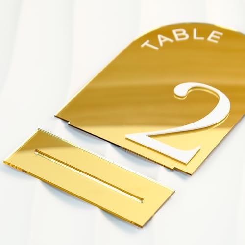 Gold Mirror Arch Wedding Table Numbers 1-10 with Stands - Image 3