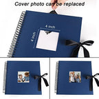 Vienrose Scrapbook Photo Album with Corner Stickers 12x12 inches DIY with Cover Photo Pocket 80 Pages Silk Ribbon Hardcover Album for Guest Book Wedding Baby Shower Christmas Navyblue - Image 3