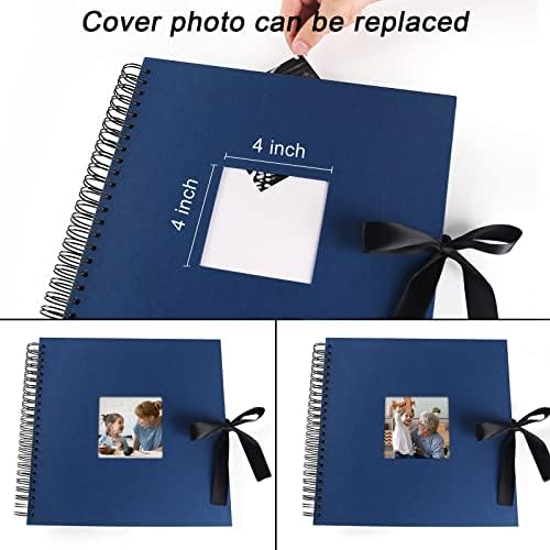 Vienrose Scrapbook Photo Album with Corner Stickers 12x12 inches DIY with Cover Photo Pocket 80 Pages Silk Ribbon Hardcover Album for Guest Book Wedding Baby Shower Christmas Navyblue - Image 3