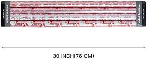 WRAPAHOLIC 30 Inch Christmas Wrapping Paper Roll - Jumbo Roll Rose Gold Santa, Snowflakes and Reindeer Holiday Collection with Metallic Foil Shine - 4 Rolls - 30 Inch x 120 Inch Per Roll - Image 2