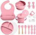 Silicone Baby Feeding Utensils Set for 6+ Months, 17 Pcs, Pink by Catvegue