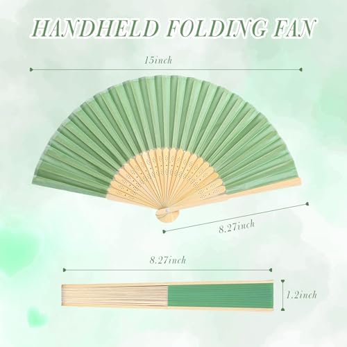Blulu 40 Pcs Green Hand Fans Bulk Folding Bamboo Silk Foldable Handheld Fan for Women DIY Line Dance Clapping Popping Wedding Bridal Shower Baby Shower Birthday Party Favors Gift Decoration - Image 3