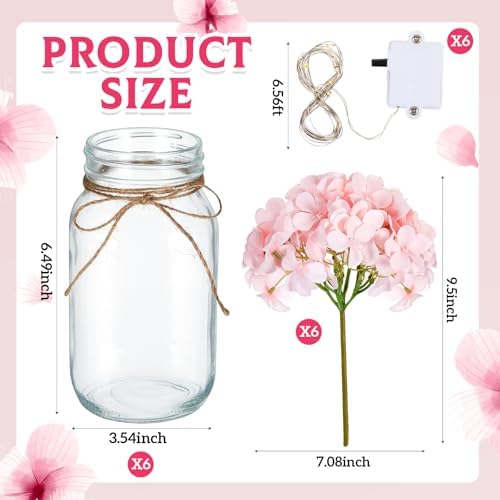 6 Sets Hydrangea Mason Jar Centerpiece with LED Lights for Wedding - Image 2
