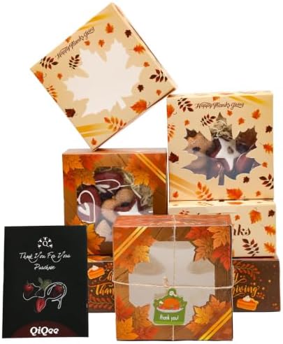 qiqee Thanksgiving Bakery Box with Window 36packs 6x6x3 Gold Leaves Cookie Boxes Pastry Box for Thanksgiving Day by Qiqee