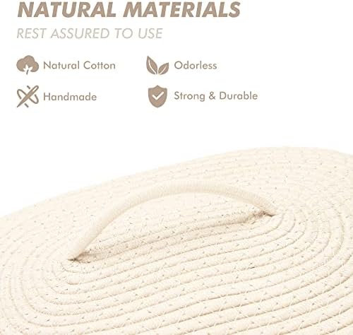 Sea Team Oval Storage Basket, Woven Cotton Rope Basket with Lid, Cream - Image 3