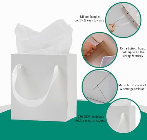 Aosric White Gift Bags with Tissue Paper, 30 Pack, 8x5x10 Inch - Image 6