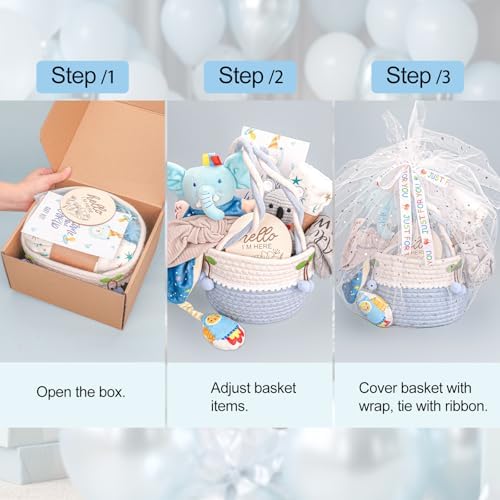 Baby Boy Gifts Basket,Baby Shower Gifts for Boys,New Born Baby Boys Gift,Gender Reveal Gifts,Unique Baby Gift Essential Stuff,Rattle Swaddle Blanket Baby Boys Gifts - Image 2