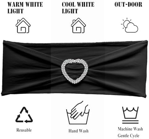 Black Chair Sashes 60 Pack Spandex Black Sashes for Chairs Universal Chair Sashes Bands with Heart Buckle Slider for Wedding Banquet Party Decorations - Image 4