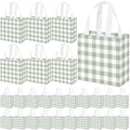 Lingvee 50 Pack Gingham Gift Bag Bulk Sage Green and White Theme Plaid Reusable Tote Bags with Handle Non Woven Candy Bags for Checkered Themed Birthday Baby Shower Party Decorations Supplies by Lingvee