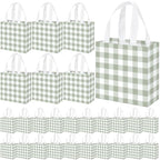 Lingvee 50 Pack Gingham Gift Bag Bulk Sage Green and White Theme Plaid Reusable Tote Bags with Handle Non Woven Candy Bags for Checkered Themed Birthday Baby Shower Party Decorations Supplies by Lingvee
