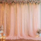 20×10ft Peach Tulle Backdrop Curtain with Lights String for Parties, Sheer Photo Curtain Backdrop Drapes for Wedding Party Photography Decorations - Image 2