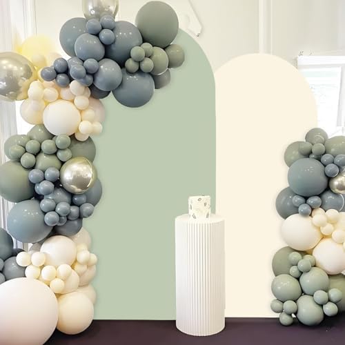 2PCS Arch Backdrop Covers Pea Green Cream (7.2ft+6ft) , 2 Sided Spandex Fitted Arch Stand Covers Background for Wedding Baby Shower Birthday Bridal Shower Party Decorations(Only Covers) - Image 2