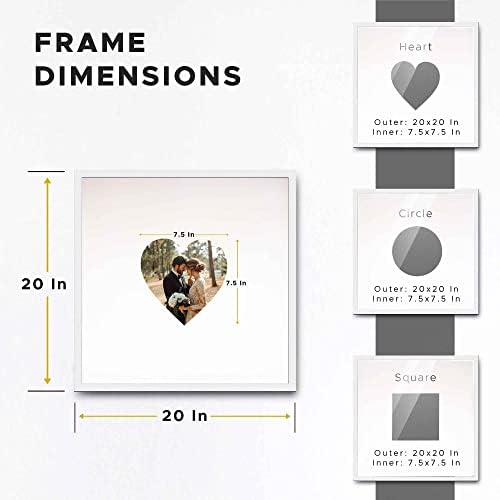20x20 Square White Autograph & Signature Picture Frame With Yellow Heart Opening Photo Mat for 8x8 Pictures Wooden Picture Frames - Birthday, Baby Shower, Memorial Signing Board, Matted Frame - Image 3