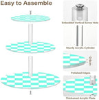 J JOYSAY Chess Checkerboard Neon Light Blue White Print Acrylic Cupcake Stand 3 Tier Dessert Table Display Set Clear Cake Stands for Party Wedding Baby Shower Decorations Easy Assembly Macaron Tower - Image 2