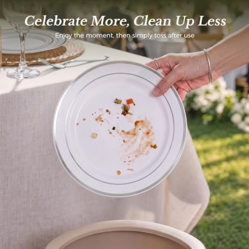 Goodluck 125 PCS Silver Rim Plastic Plates and Cutlery Set for 25 Guests - Image 6